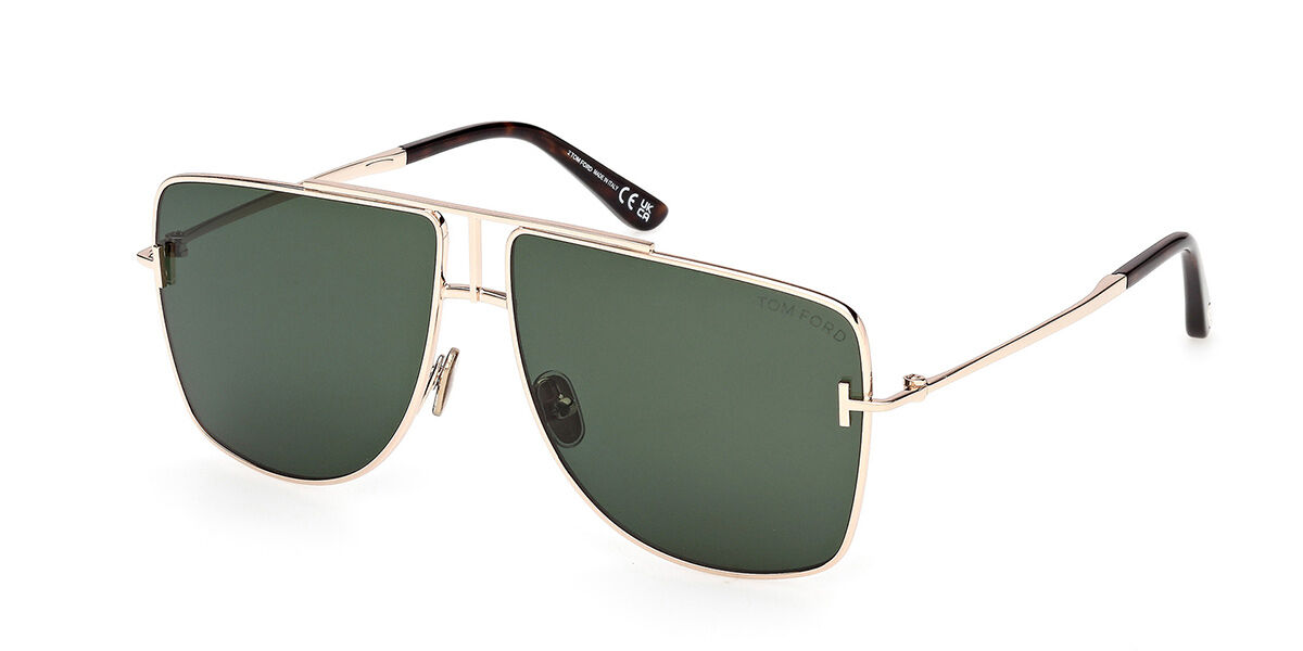 Tom Ford FT1307 ELIOTT-02 28N, Gold frame, Dark Green lenses