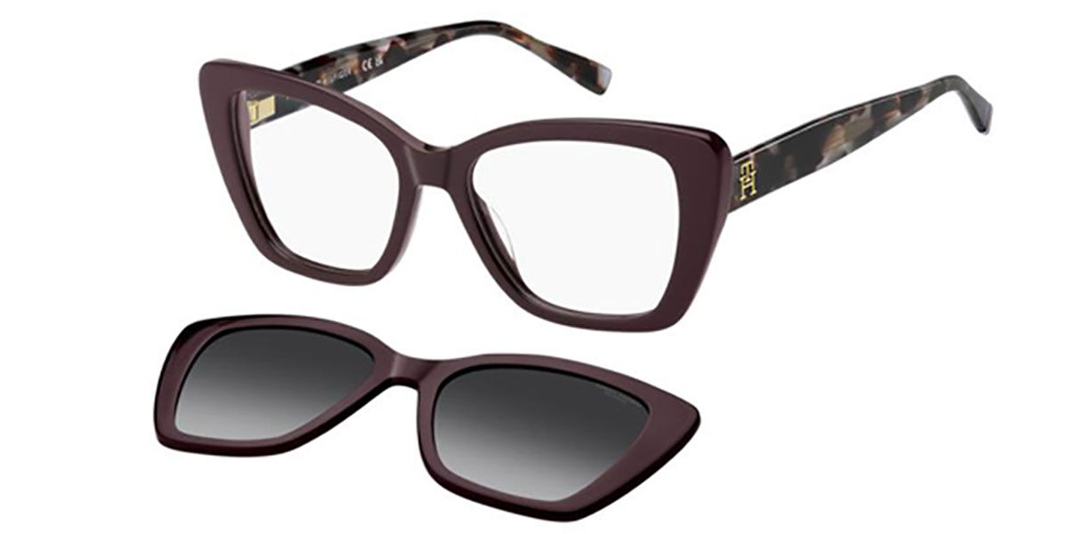 Tommy Hilfiger TH 2347/C With Clip-On LHF/WJ Women's Eyeglasses Burgundy Size 51 (Frame Only) - Blue Light Block Available