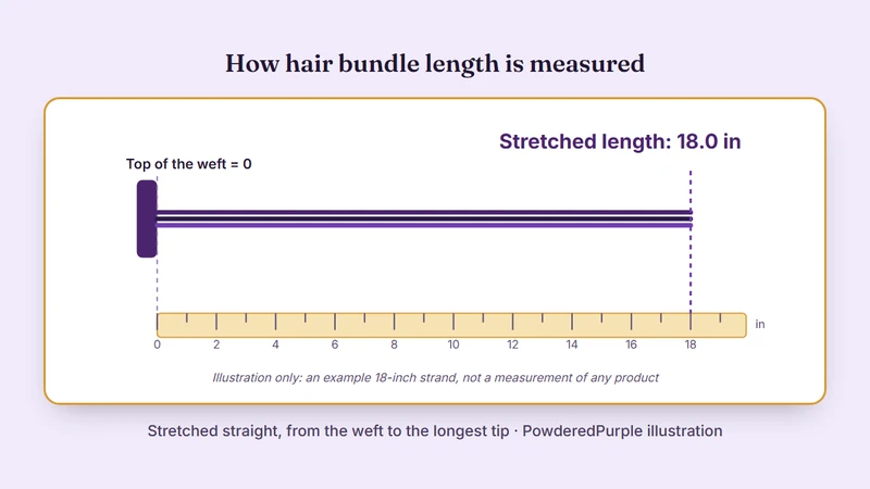 Illustration of a hair strand stretched straight along a ruler to an 18 inch reading