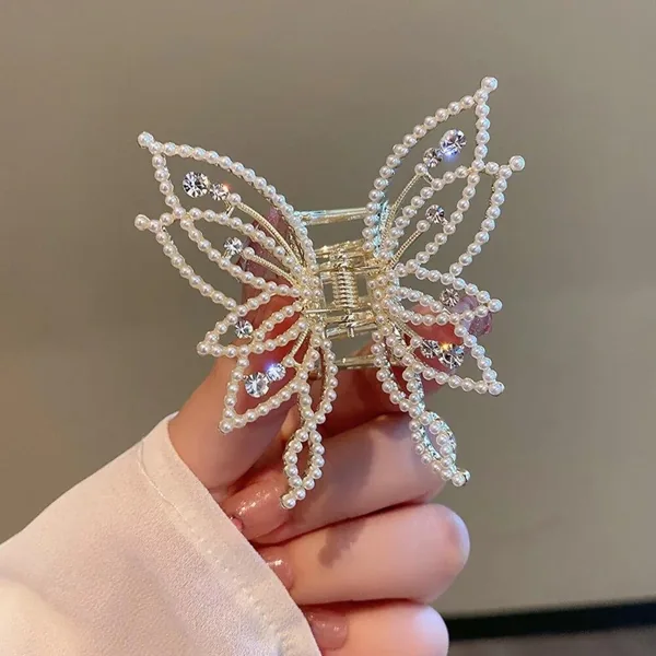 Fashion Hair Claw Butterfly Clips For Women Girl Elegant Ponytail Clip Hair Accessories pearl