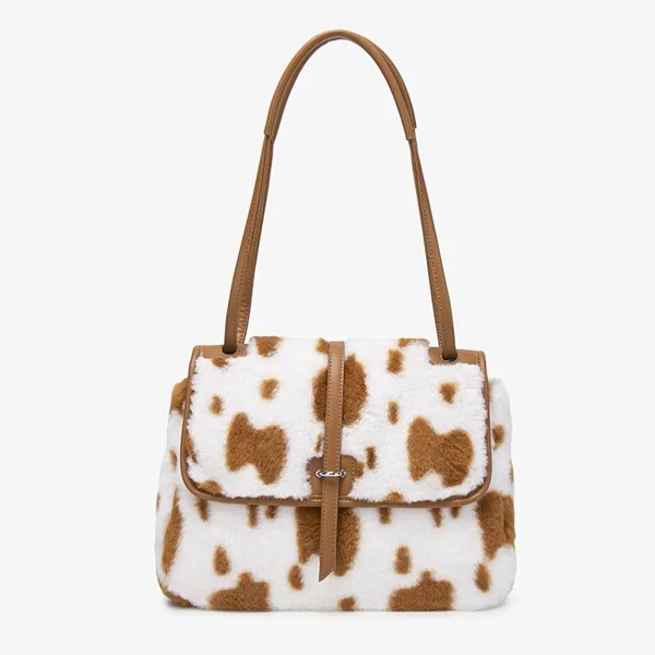 Autumn and Winter Tote Bag Plush Bag Cow Flower Imitation Rabbit Hair Underarm Tote Bag Commuter Bag