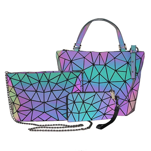 3pcs/set PU Geometric Luminous Shoulder Bag Crossbody Bag for Women Holographic Reflective Bag Set