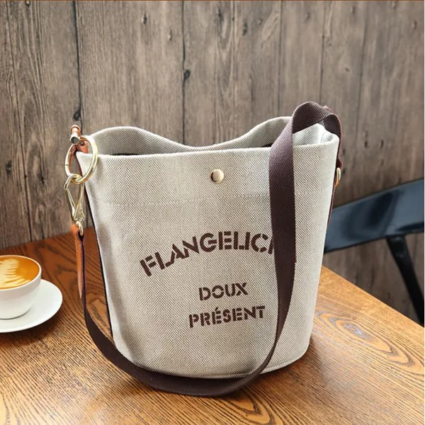 Canvas Women s Bag Simple Canvas Bucket Bag Large Capacity Single-shoulder Diagonal Straddle Bag