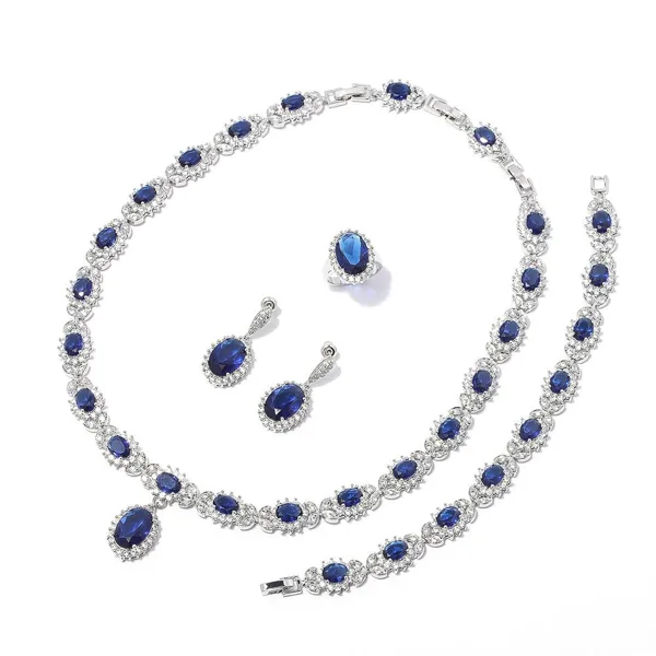 Romantic Rainbow Bride Necklace Jewelry Set for Womens Fashion open ring
