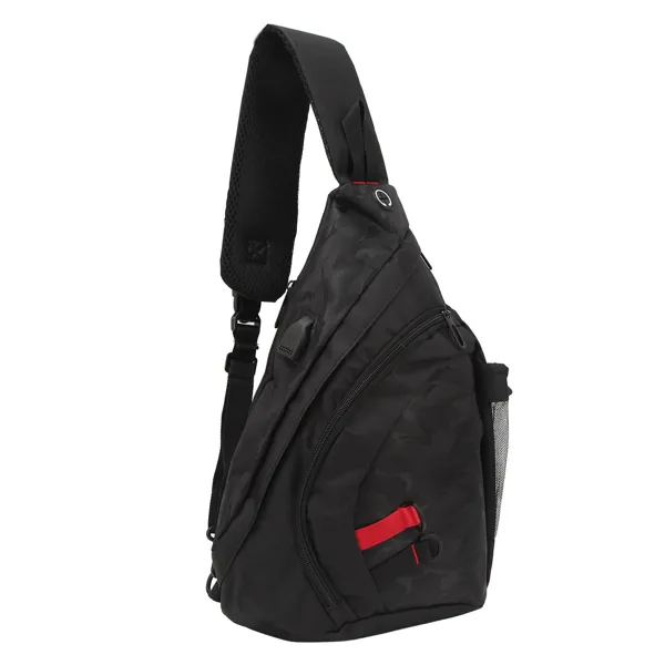 Sling Backpack Camouflage Black Large Capacity Side Pocket Detachable Buckle Front Hooks Shoulder