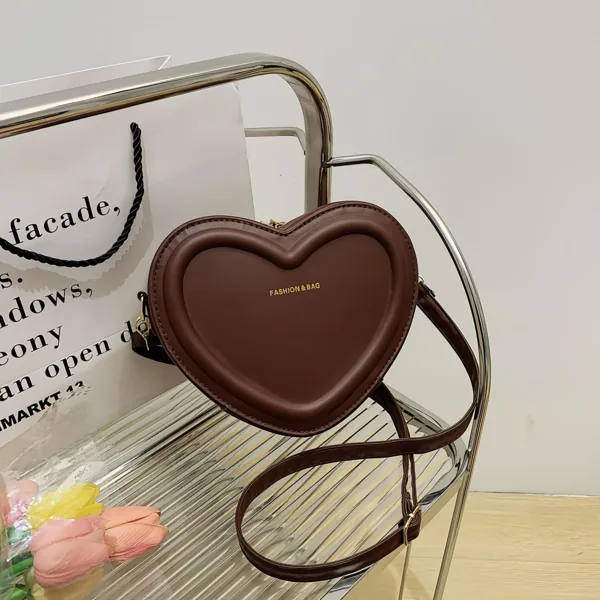 Heart Crossbody Bag Women s Solid Color PU Leather Versatile Sweet Shoulder Bag Fashion Handbag-tan