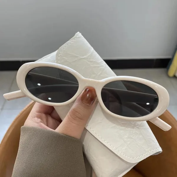 Sun Glasses Women Oval Sunglasses Retro Style Glasses Outdoor Leisure Decorative Glasses WHITE