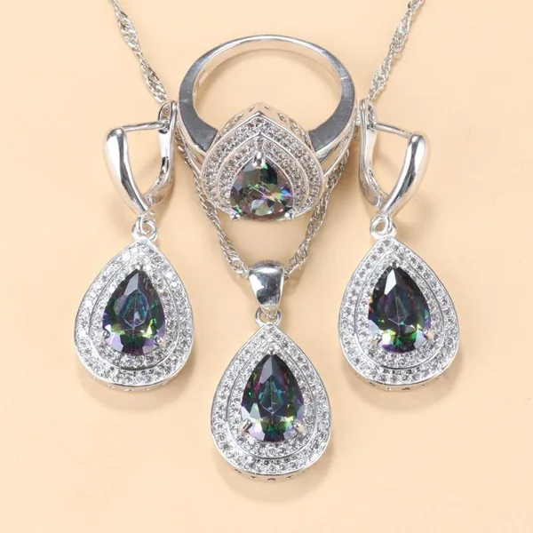 Gem Set Jewelry Pendant Earrings Necklace Ring Lady Set 10#
