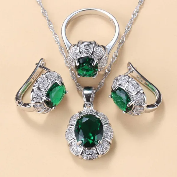 Bridal Necklace And Earrings Jewelry Sets For Women Fashion Wedding Green Zircon Charm Bracelet…