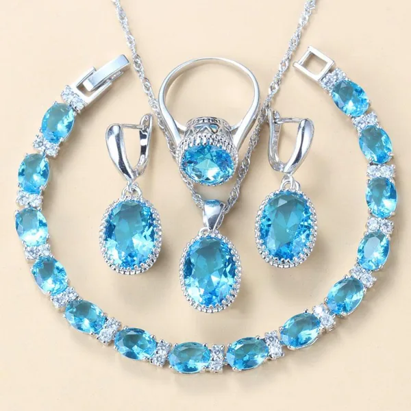 Wedding/Party New Trendy Jewelry Sets Sky Blue Women S Earrings/Bracelet And Ring 8-Colors Zircon 8