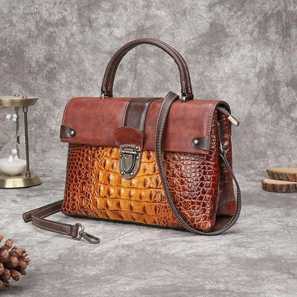 Retro Alligator Pattern Handbags Women Bags Genuine Leather Hand Painted Shoulder & Crossbody Bags