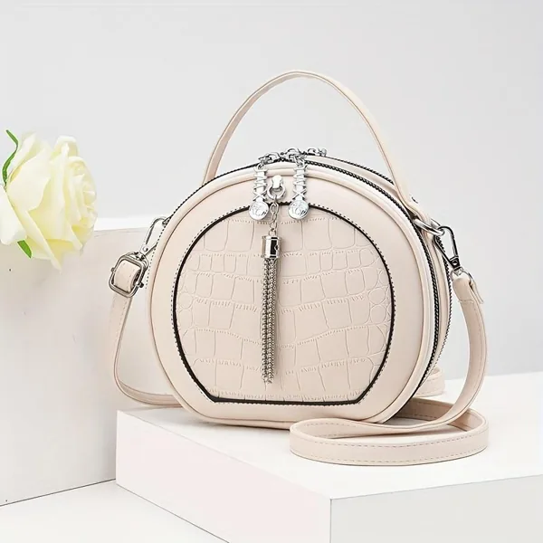 Round Crocodile Pattern Handbag, Fashion Mini Crossbody Bag, Women s Zipper Shoulder Purse