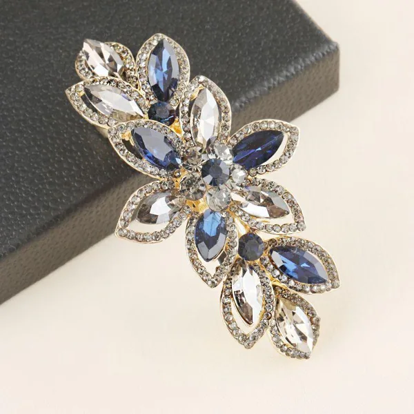 Korean Crystal Flower Hairpin Clip - Large Diamond Accent for Ponytails