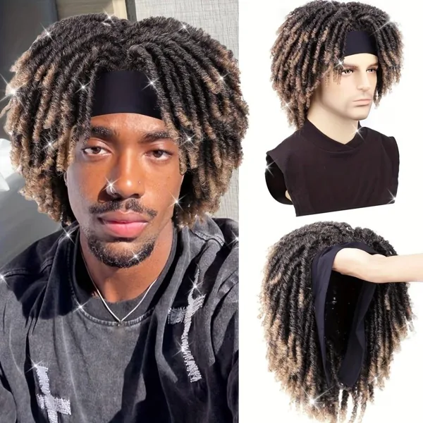 Short African-style men s synthetic dreadlock wig with headband One size fits all adults