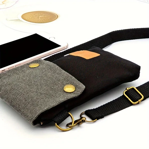 Solid Color Three-Layer Crossbody Phone Bag black