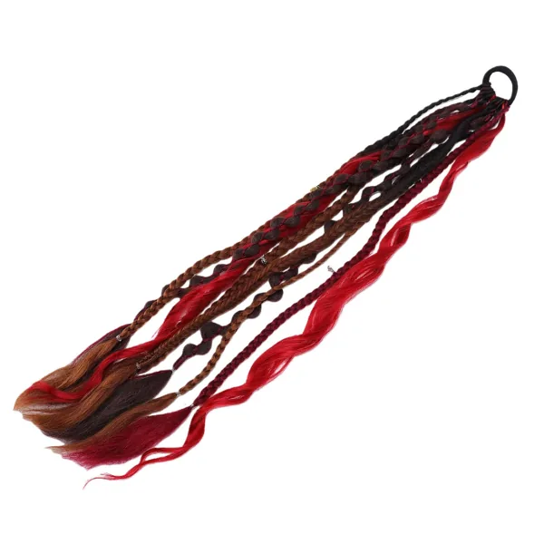 22in Dreadlock Ponytail Extension with Hair Tie Boho Braided Ponytail Extension Hair Accessory Red…