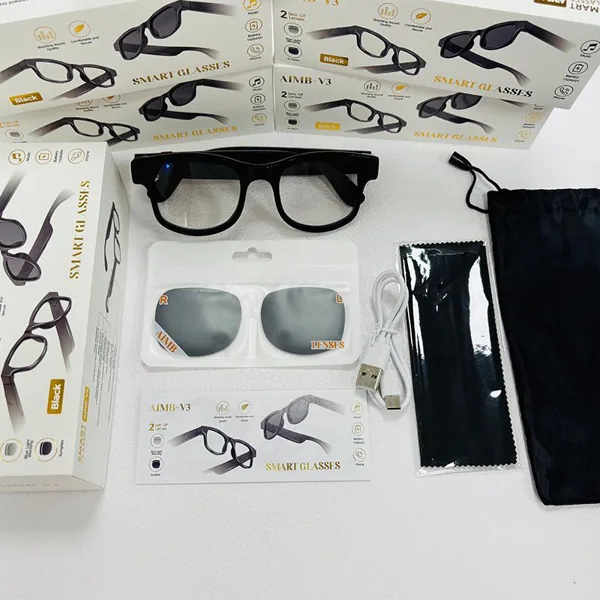 AIMB-V3 Smart Bluetooth Glasses: Anti-Blue Light Sunglasses with Interchangeable Lenses and HD…