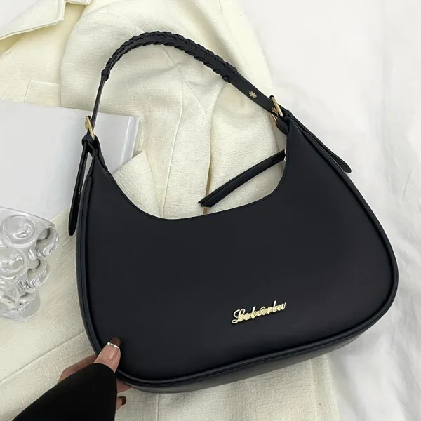 Women s Large Capacity Half-Moon Shoulder Bag - Elegant Black Handbag with Golden-Tone Hardware