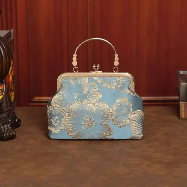 Cheongsam Bag Temperament Elegant Dinner Clip Bag Portable Mouth Bag Pearl Bag Crossbody blue…