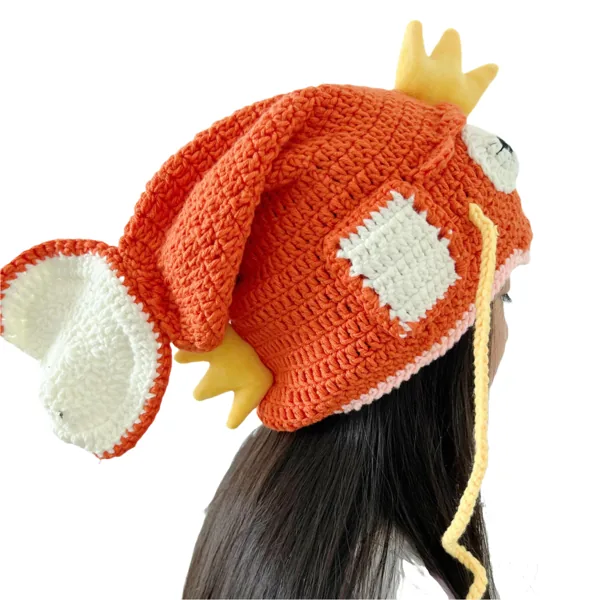Handmade Wool Crocheted Carp Head Hat Funny Fish King Warm Pile Hat Adult Unisex Knitted Hat One…