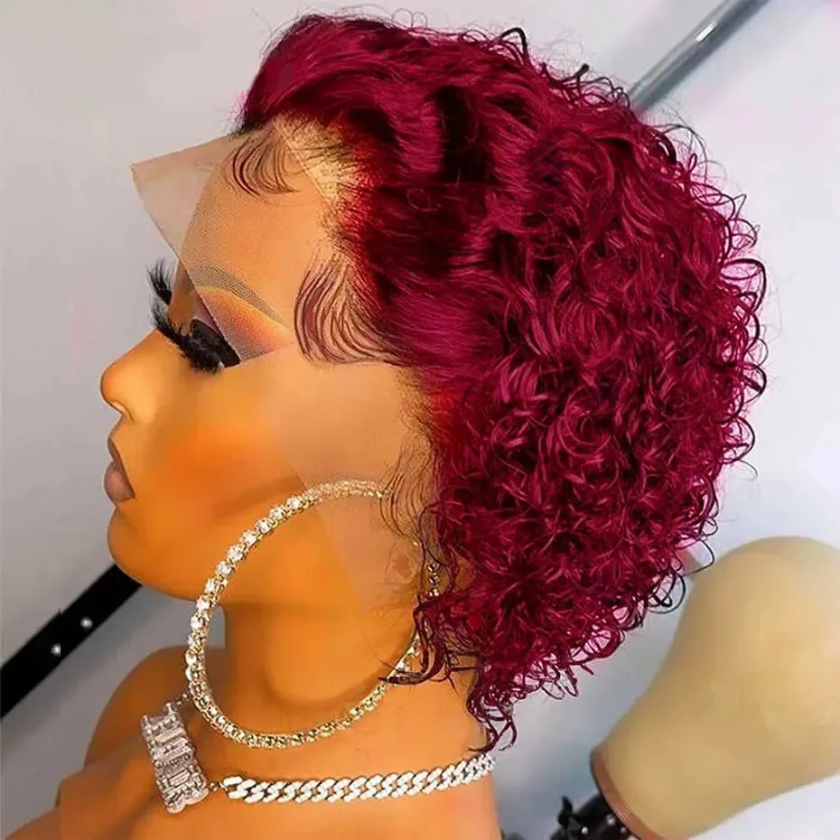 Pixie Cut Wig 99J Color Lace Wig Spring curl Short Bob Human Hair Wig For Women Natural Black Color Blonde Jarin Hair M250412