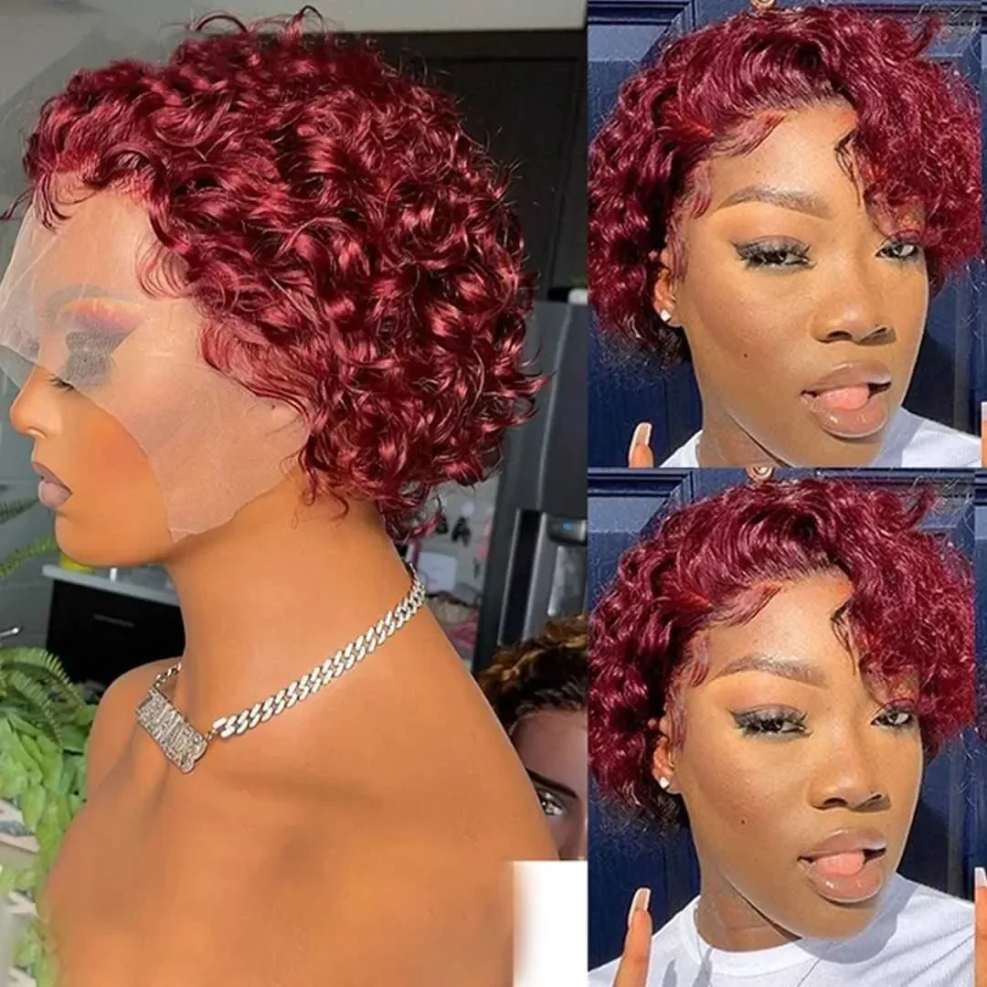 Pixie Cut Wig 99J Color Lace Wig Spring curl Short Bob Human Hair Wig For Women Natural Black Color Blonde Jarin Hair M250412, view 2