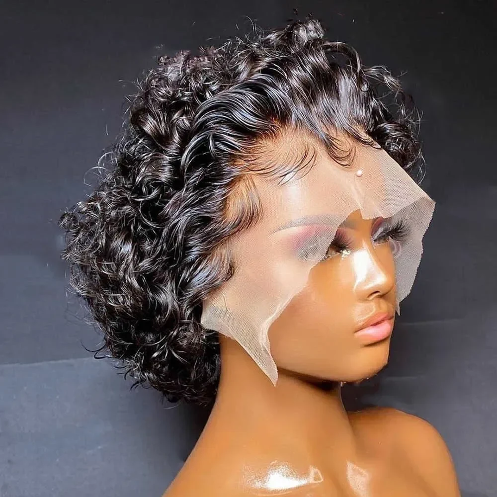 Pixie Cut Wig 99J Color Lace Wig Spring curl Short Bob Human Hair Wig For Women Natural Black Color Blonde Jarin Hair M250412, view 3