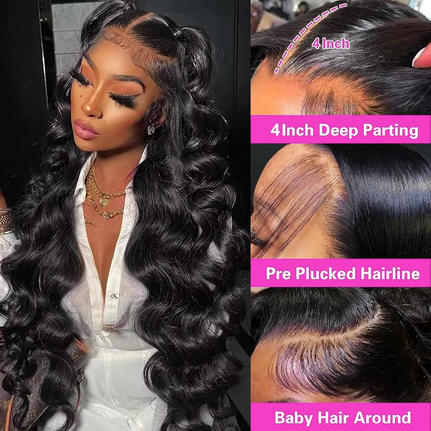 Body Wave Human Hair 250 Density 13x4 13x6 Lace Frontal Wigs HD Lace Front Wig Black 30 36 Inch Closure Glueless synthetic lace front wigs, view 4