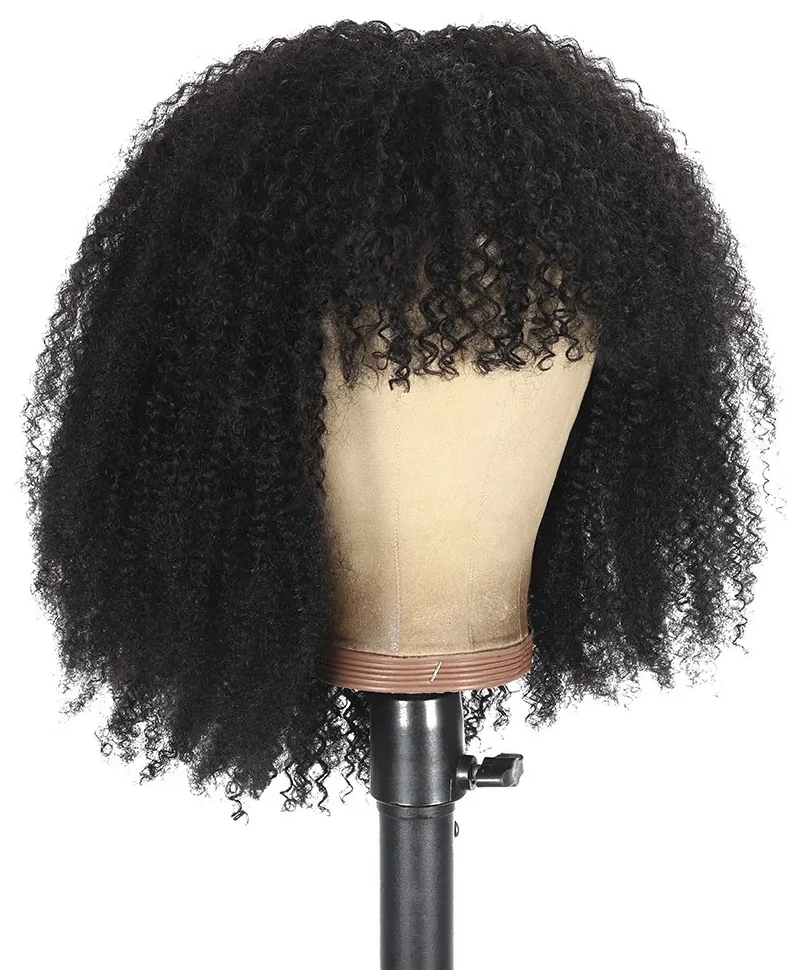 180 250 Density Afro Kinky Curly Bob Human Hair Wigs With Bang 13x4 Curly Lace Front Wigs For Black Women Ready To Wear Synthetic Wig