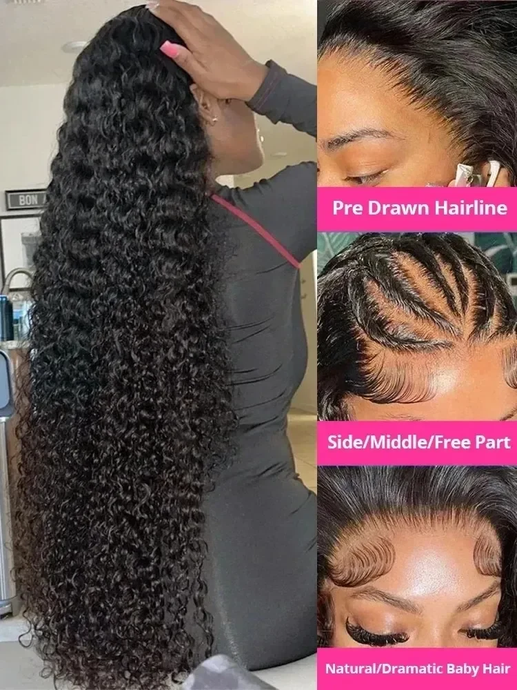 300 Density Lace Wig Human Hair Wear and Go Glueless Deep Water Wave Curly Human Hair Full Head Hd Lace Frontal Pre Plucked Wigs, view 5