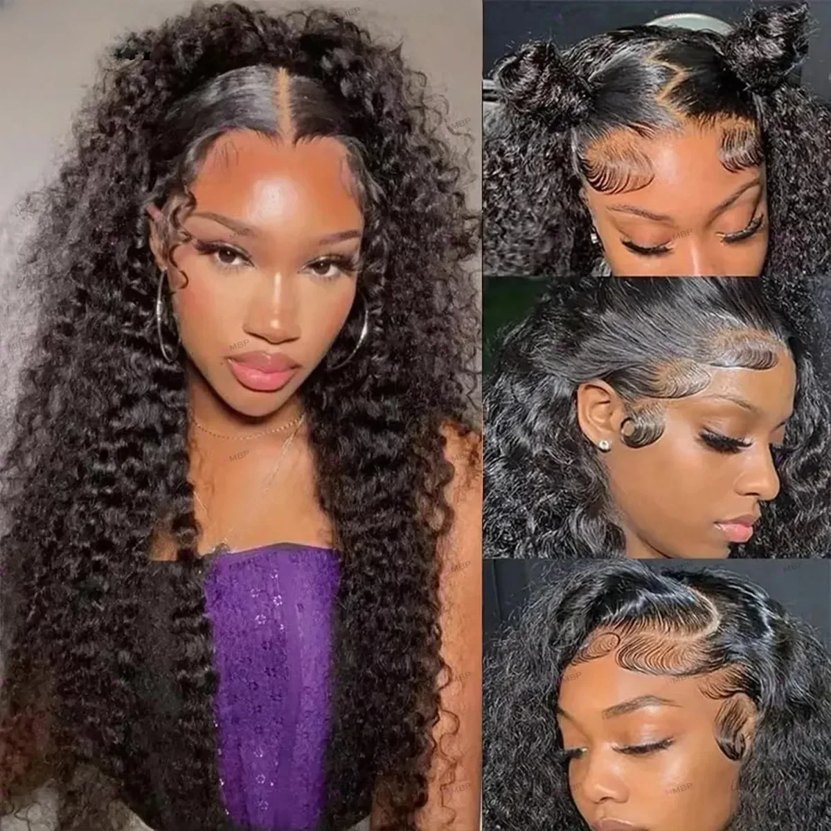 360 Full Lace Wig Curly Human Hair Wear And Go Glueless Wig 13x4 HD Lace Front Wig Preplucked Ready To Go Lace Closure Wig Synthetic, view 4