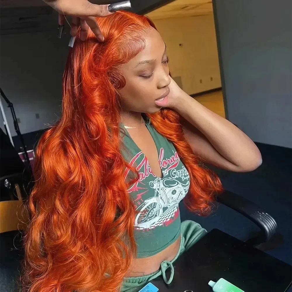Ginger Pre-Cut 13x6 Hd Lace Front Human Hair Wig High Density Body Wave Preplucked Hairline Ready To Wear Orange Colored Human Hair Wigs for Women, view 3