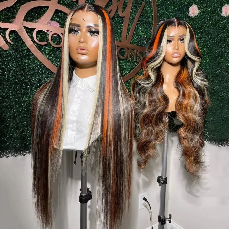 Highlight Orange Blonde Straight Human Hair Wig 13x6 Hd Lace Frontal Wig Pre Plucked For Black Women 13x4 360 Full Lace Wig