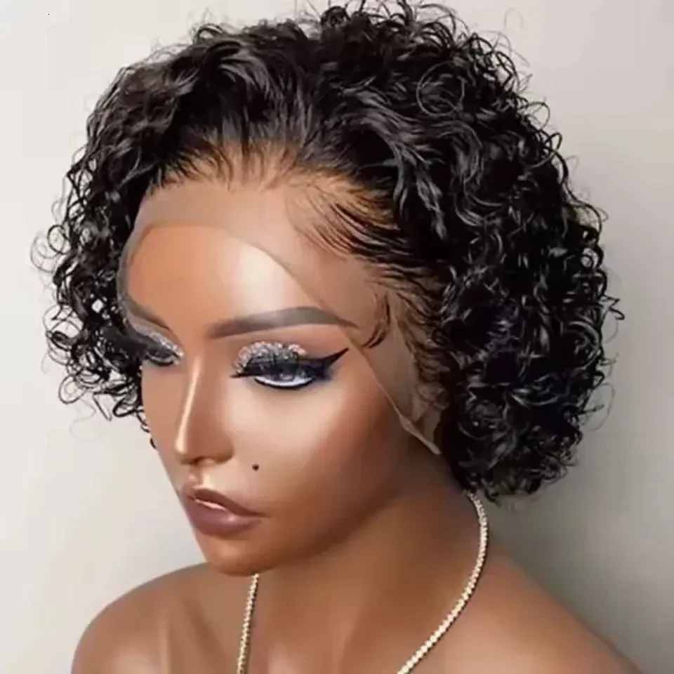 Pixie Cut Wigs Human Hair Short Curly Lace Front Human Hair Wigs Brazilian 13x1 Transparent Lace Wigs Water Wave Bob Wig 251201