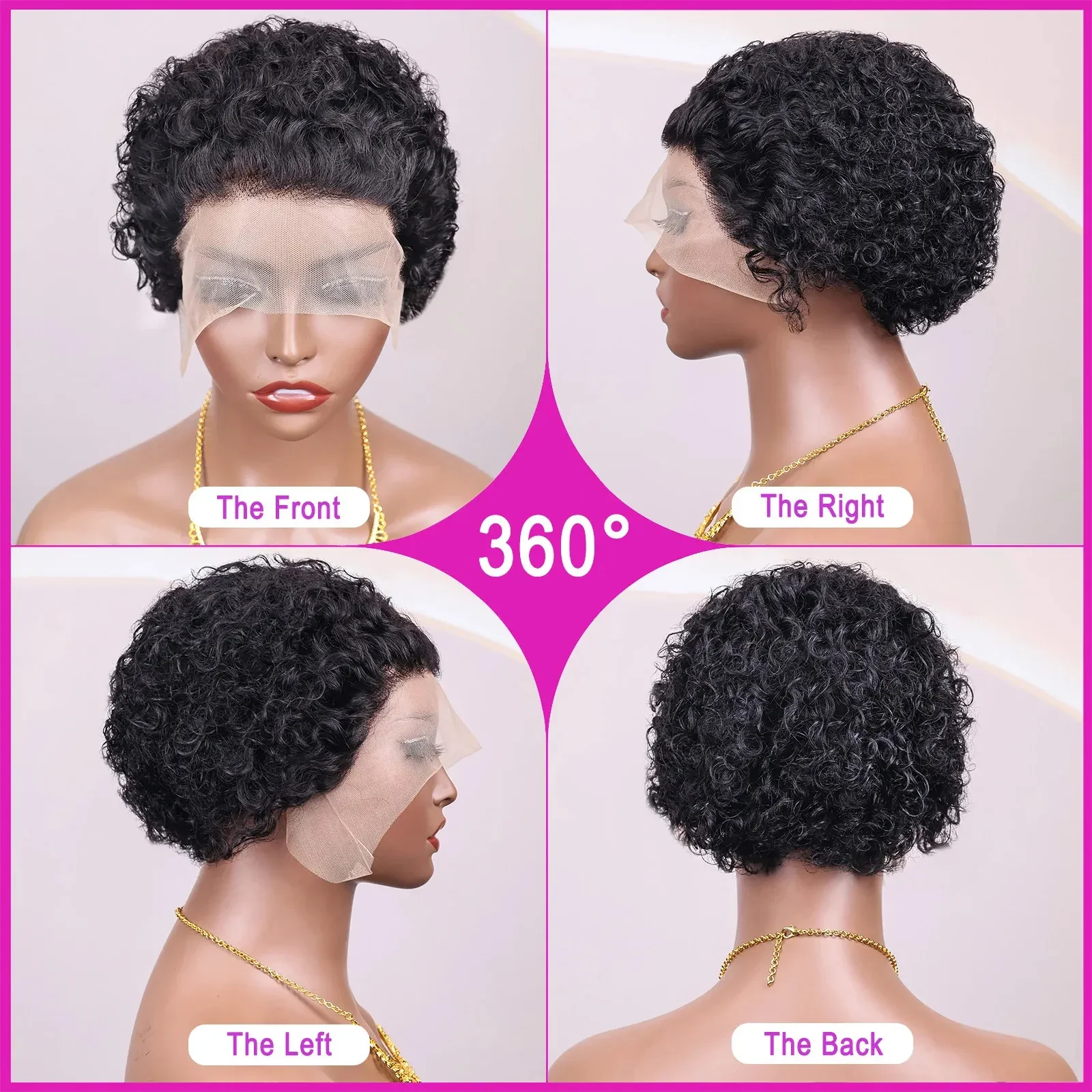 Pixie Cut Wigs Human Hair Short Curly Lace Front Human Hair Wigs Brazilian 13x1 Transparent Lace Wigs Water Wave Bob Wig 251201, view 3