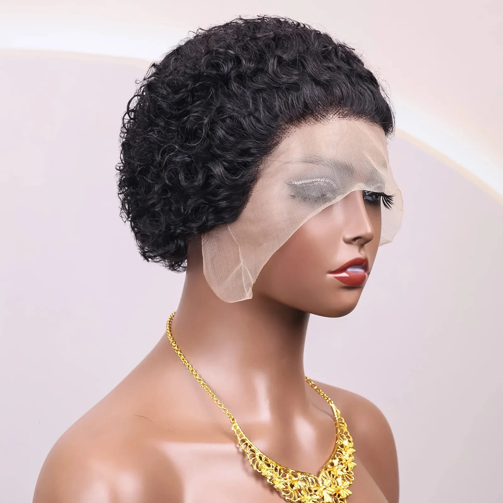 Pixie Cut Wigs Human Hair Short Curly Lace Front Human Hair Wigs Brazilian 13x1 Transparent Lace Wigs Water Wave Bob Wig 251201, view 4