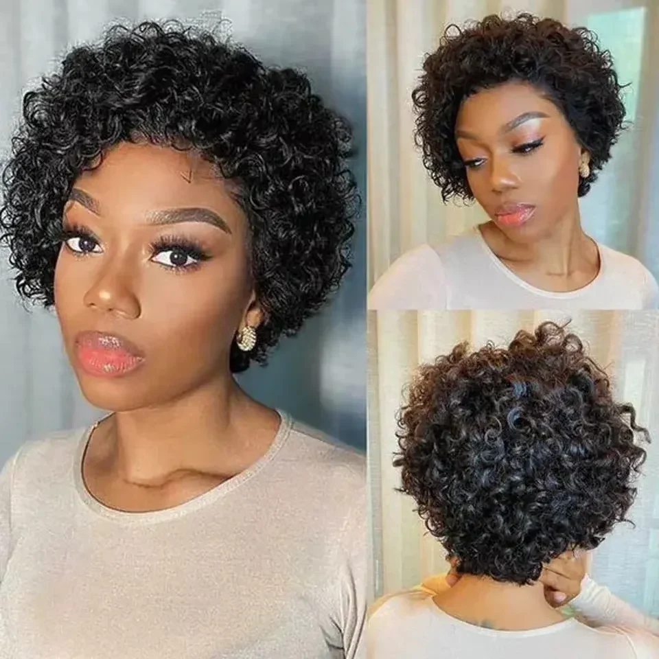 Pixie Cut Wigs Human Hair Short Curly Lace Front Human Hair Wigs Brazilian 13x1 Transparent Lace Wigs Water Wave Bob Wig 251201, view 5