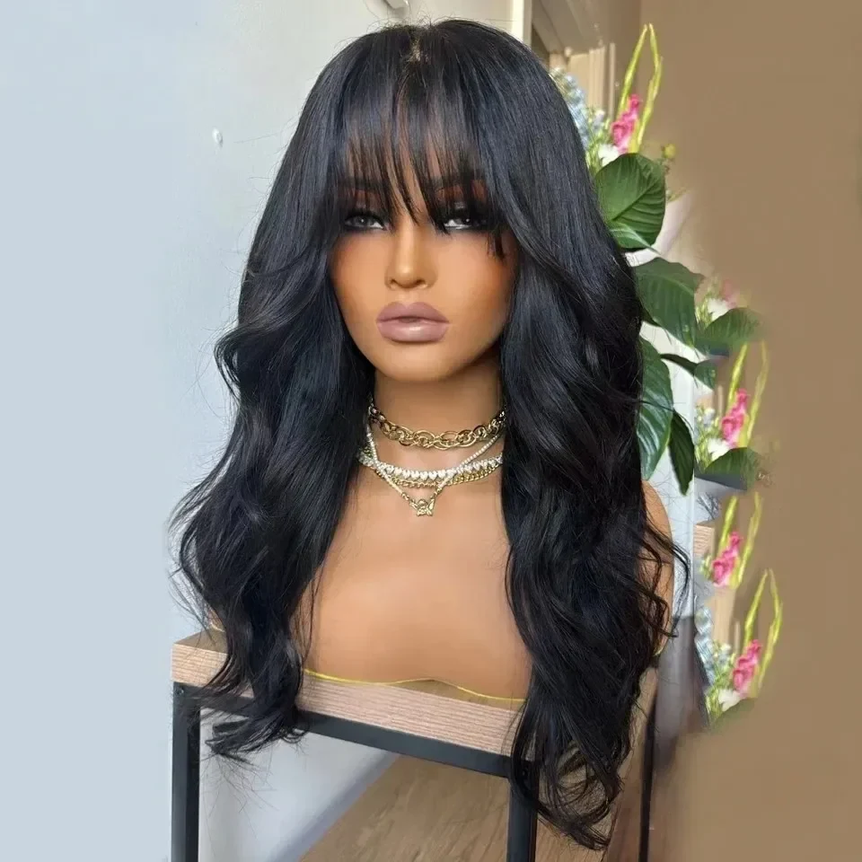 Black Body Wave Human Hair Wigs With Bangs Glueless 13x4 13x6 HD Lace Frontal Wig Natural Wavy 360 Pre plucked Free Part Ready To Wear Brazilian For Women