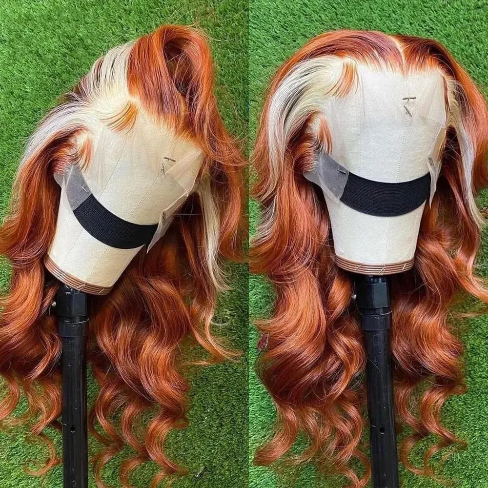 Brown Roots Ombre Blonde Highlight Wig Body Wave Human Hair Wigs 13x4 HD Lace Frontal Wig 30 40 Inch Loose Wave Closure Lace Wig Pre Plucked Wear And Go for Women, view 3
