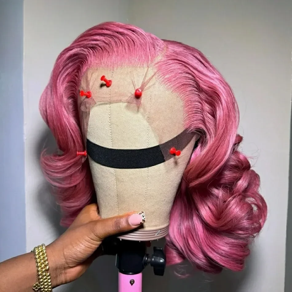 Champagne Pink Short Bob Wig Body Wave Human Hair Wig 13x6 HD Lace Frontal Glueless Wigs Human Hair Side Part Pre Plucked Warm Blonde Ready To Wear On Sale, view 2