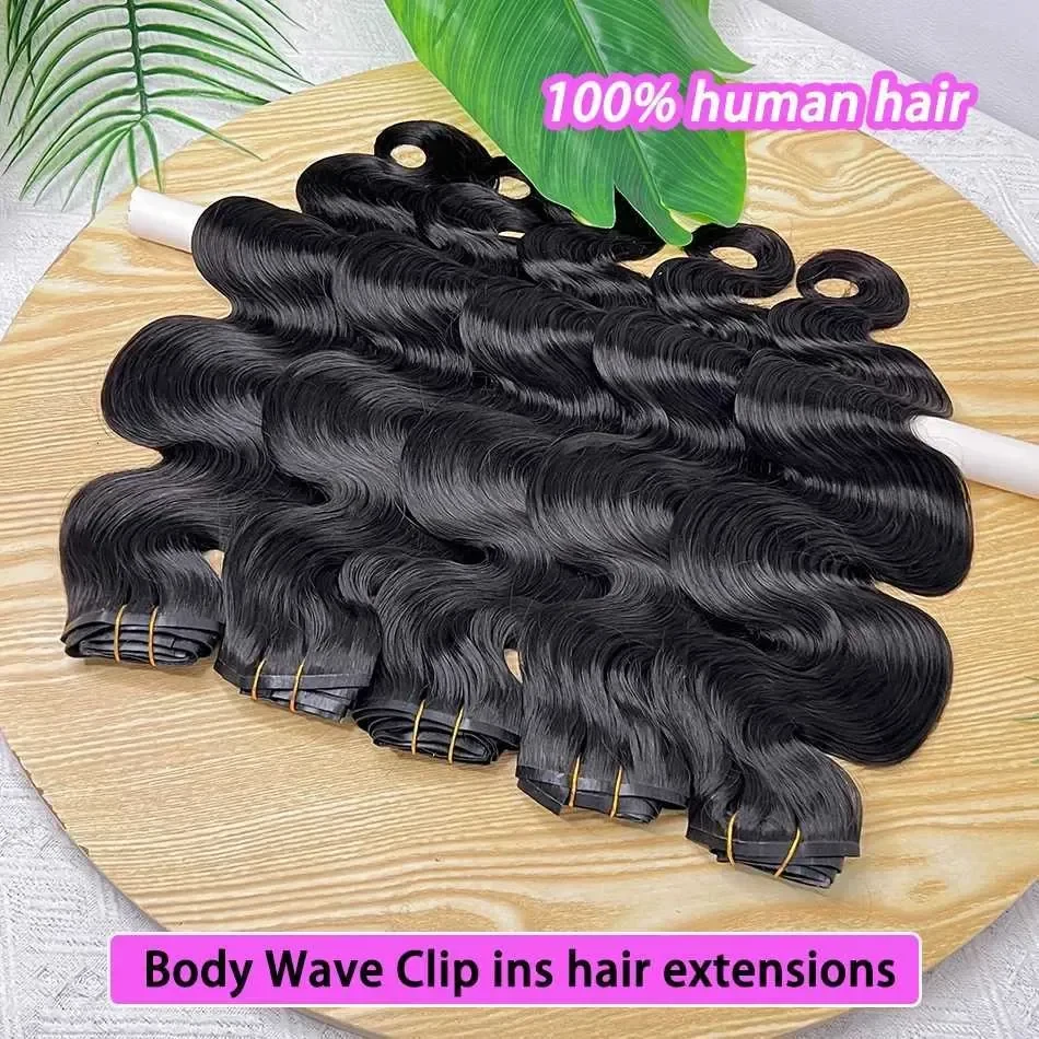 Body Wave Clip ins Human Hair Extensions 100 Grams 1Pcs/Set 1B Natural Black Color Seamless PU Weft Clips in Vietnamese Hair C260521