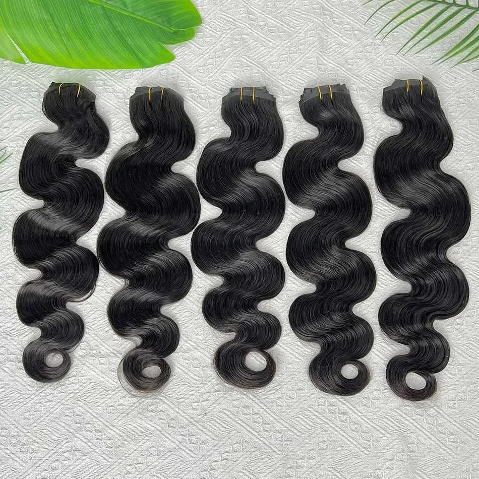 Body Wave Clip ins Human Hair Extensions 100 Grams 1Pcs/Set 1B Natural Black Color Seamless PU Weft Clips in Vietnamese Hair C260521, view 5