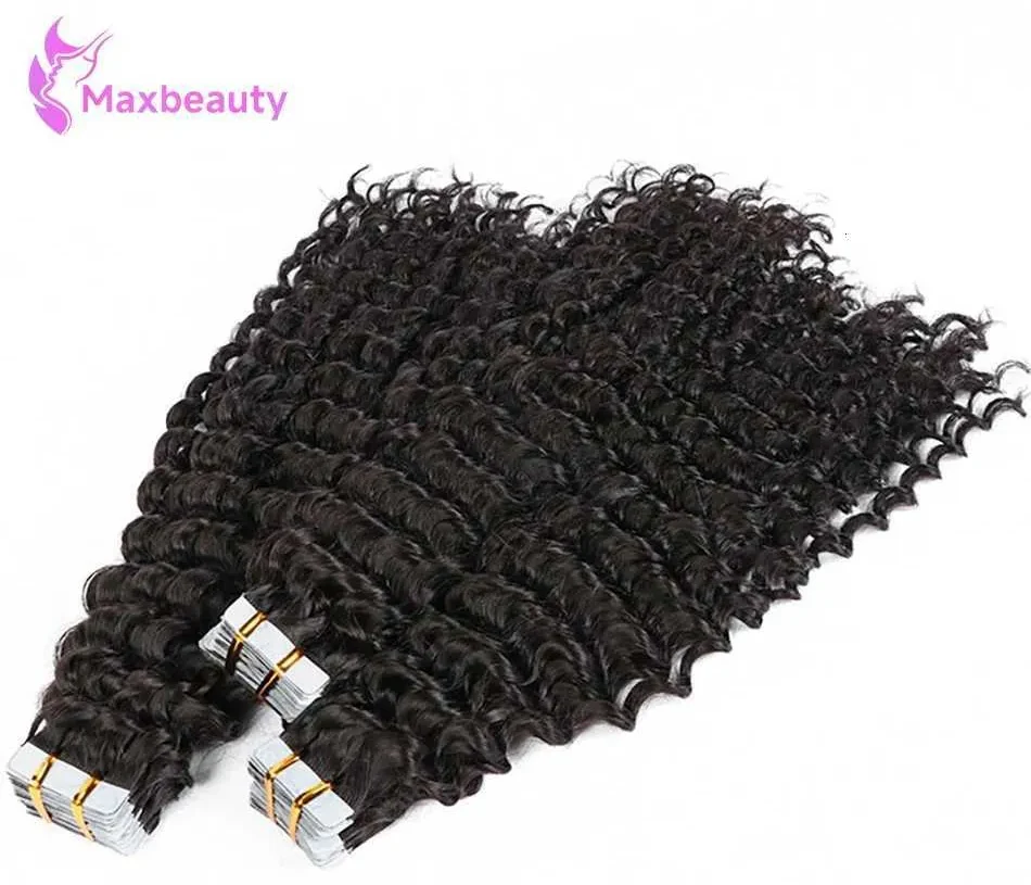 26 Inch Long Tape In Hair Extensions Human Hair Deep Curly Tape Ins 20Pcs 50G Seamless Curly Tape On Hair Extensions For Women C260521