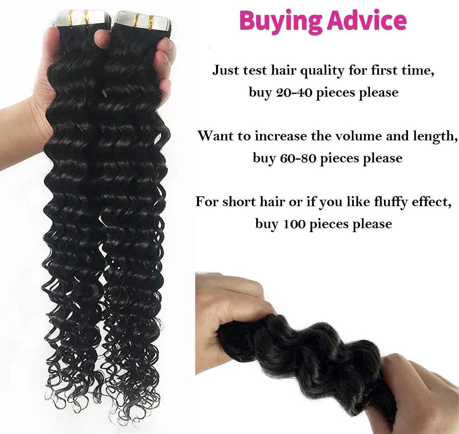 26 Inch Long Tape In Hair Extensions Human Hair Deep Curly Tape Ins 20Pcs 50G Seamless Curly Tape On Hair Extensions For Women C260521, view 4