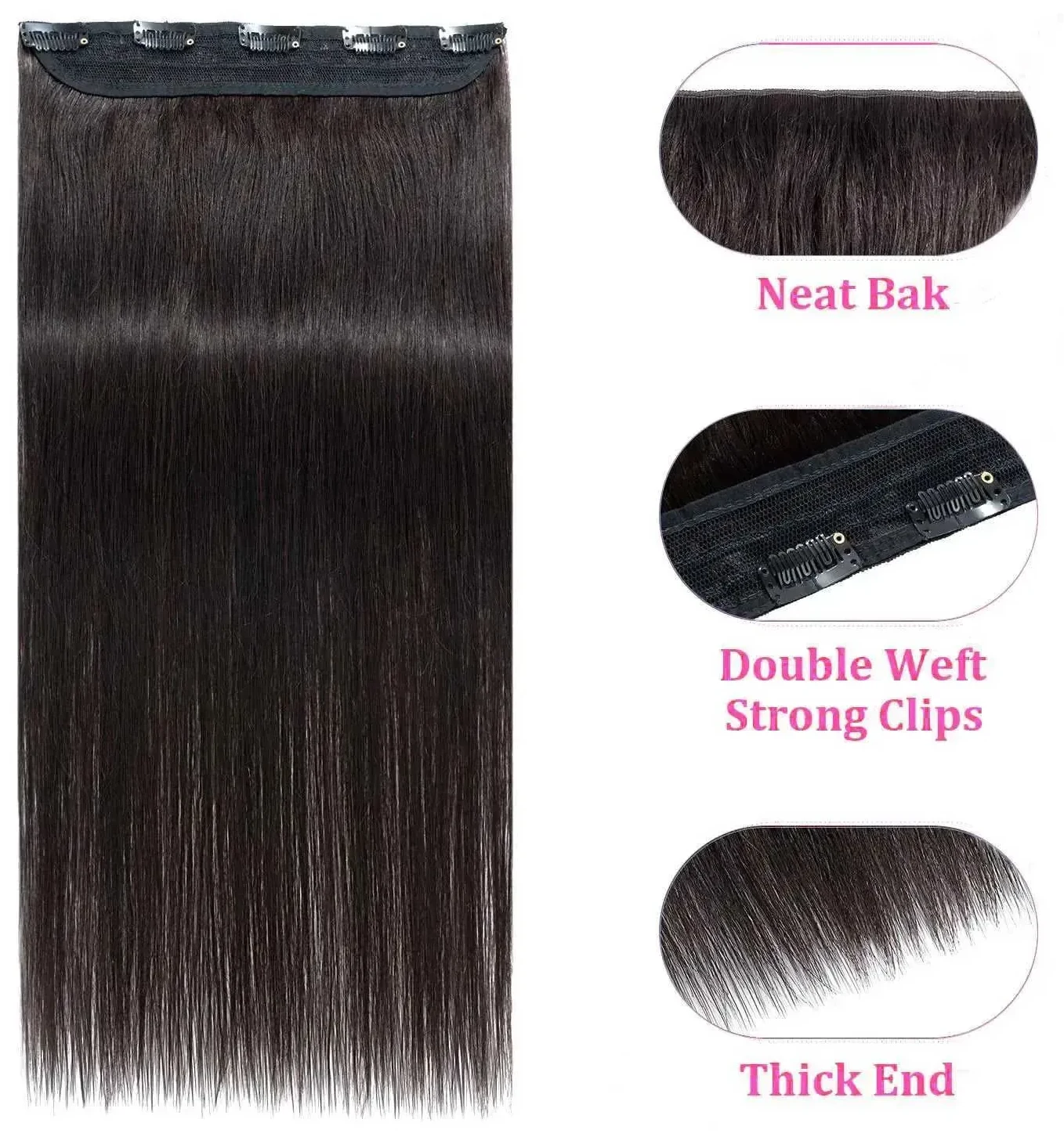 5 Clip One Piece Clip in Hair Extensions Straight 100 Real Human Hair Clip in Extensions 3/4 Full Head Hair Extensions Clip ins C260521, view 3
