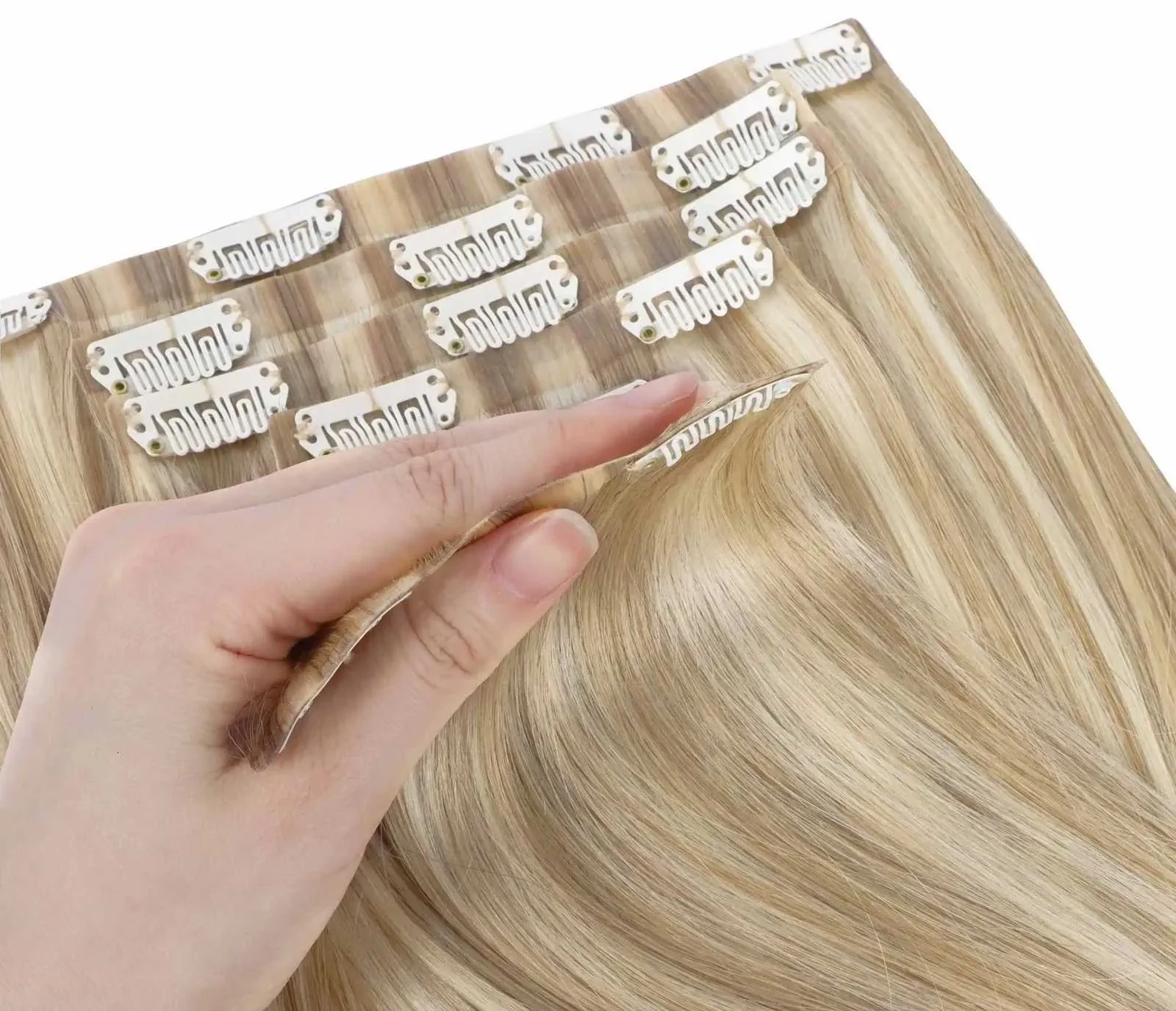 Seamless Clip In Hair Extensions Human Hair Invisible PU Tape In Remy Hair Extensions Ombre Blonde Color Skin Weft 7Pcs 150g C260521
