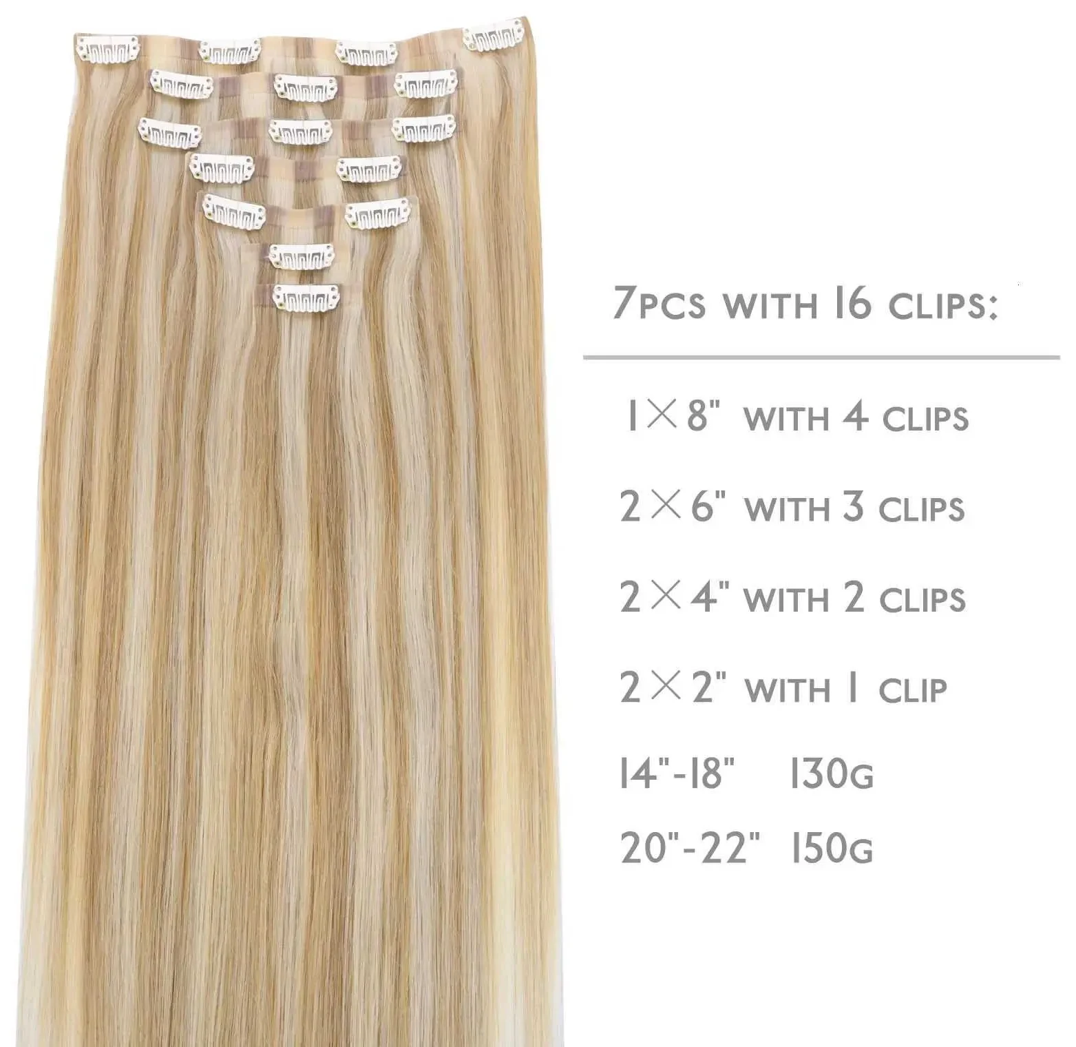 Seamless Clip In Hair Extensions Human Hair Invisible PU Tape In Remy Hair Extensions Ombre Blonde Color Skin Weft 7Pcs 150g C260521, view 2