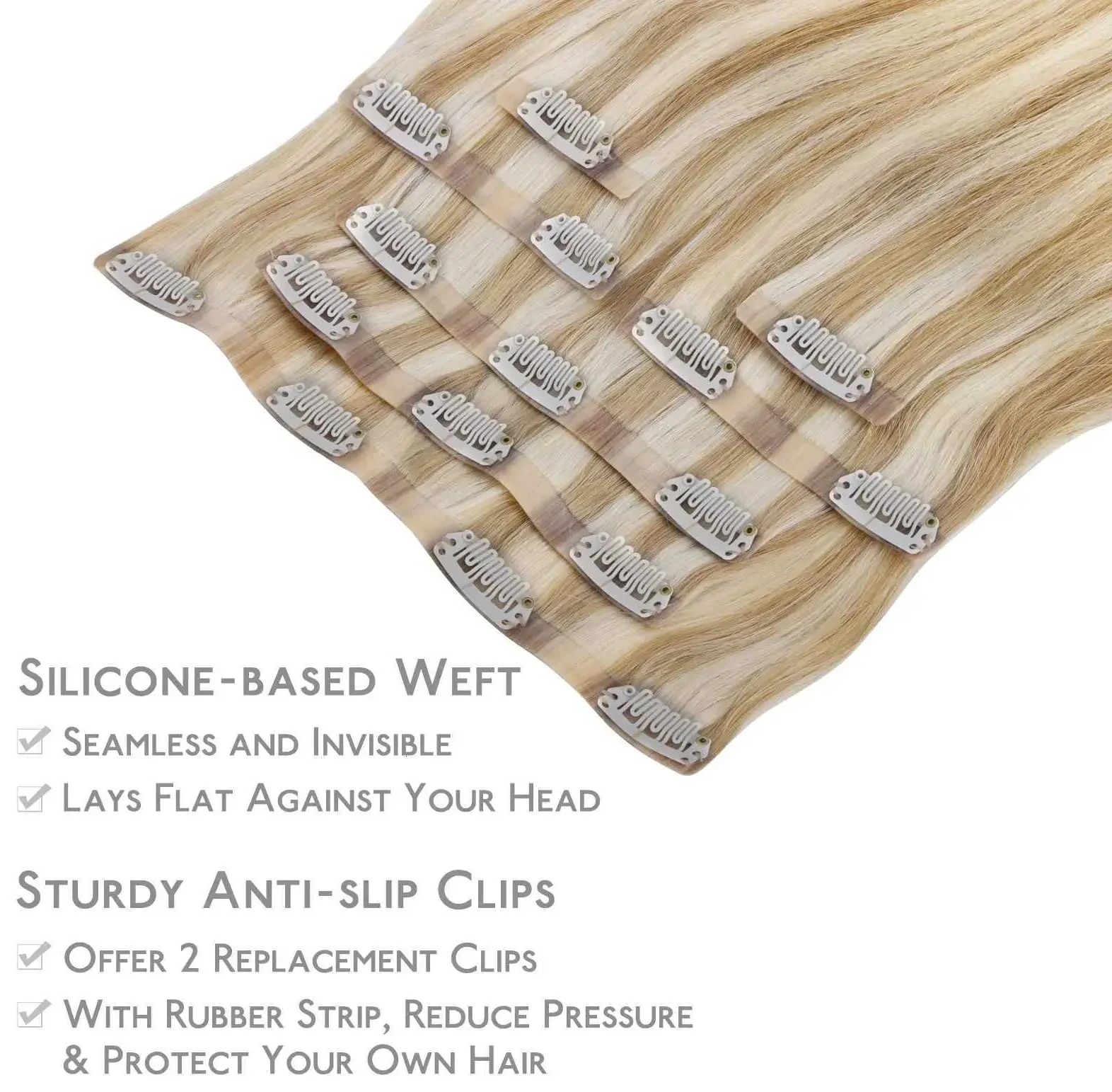 Seamless Clip In Hair Extensions Human Hair Invisible PU Tape In Remy Hair Extensions Ombre Blonde Color Skin Weft 7Pcs 150g C260521, view 3