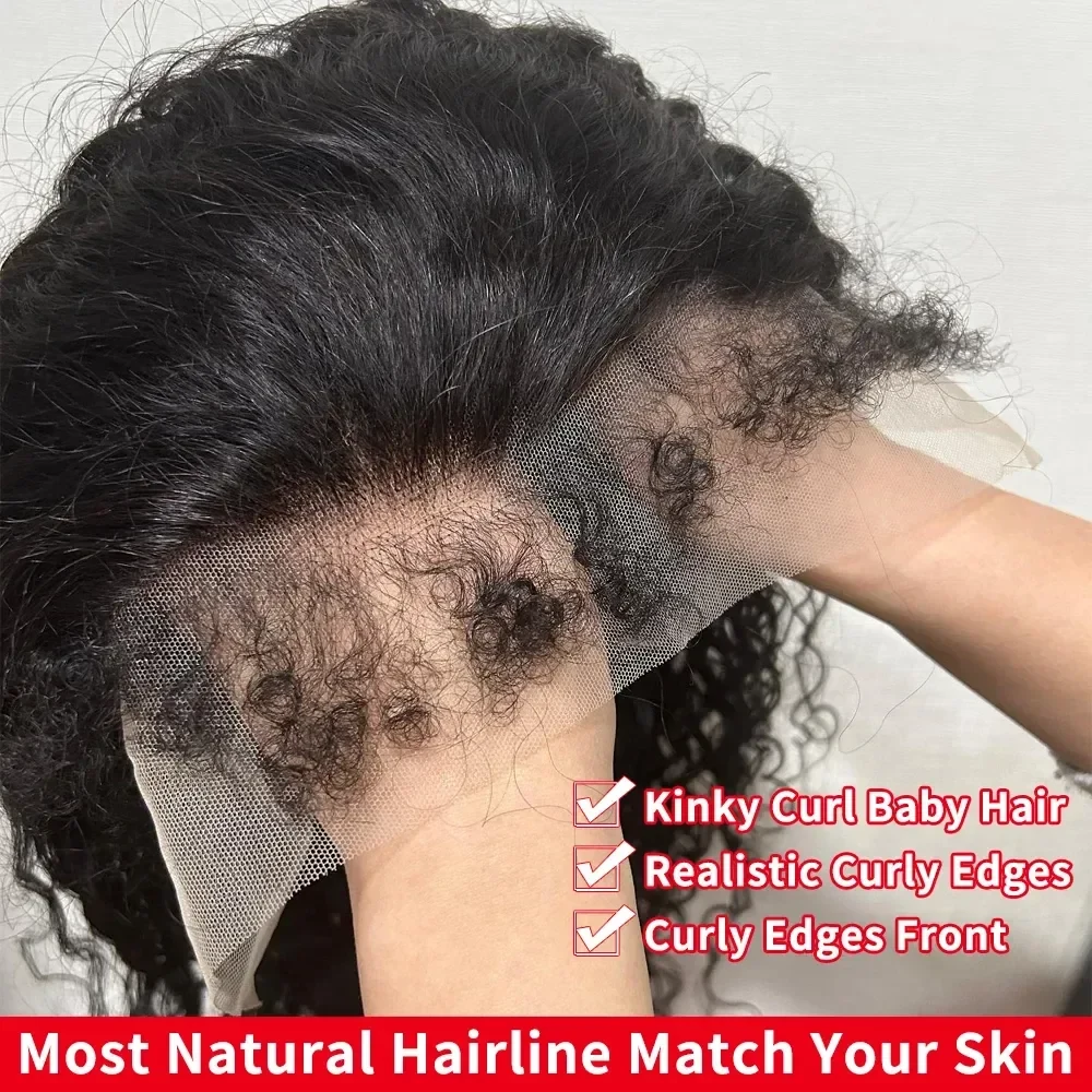 Kinky Curly 4C Edges Human Hair Lace Front Wig Deep Wave Frontal Wigs 13x4 Lace Frontal Wig Frontal 13x6 Lace Curly Human Hair Wig Ready To Wear Glueless For Women, view 2