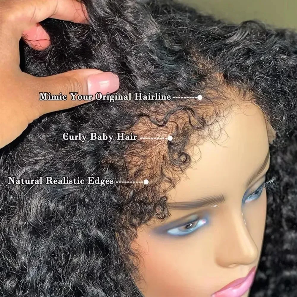 Kinky Curly 4C Edges Human Hair Lace Front Wig Deep Wave Frontal Wigs 13x4 Lace Frontal Wig Frontal 13x6 Lace Curly Human Hair Wig Ready To Wear Glueless For Women, view 3